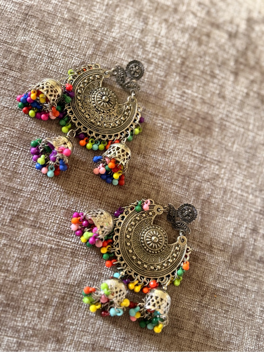 Vintage Multicolor Beaded Gold-Tone Jhumka Earrings